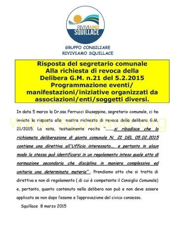 chiarimenti delibera manifestazioni